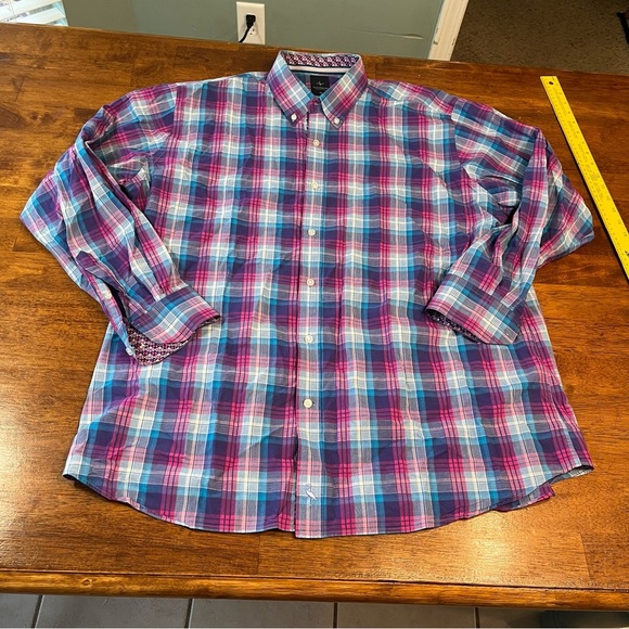Tailorbyrd collection blue purple plaid button down shirt size XXL - Picture 1 of 6